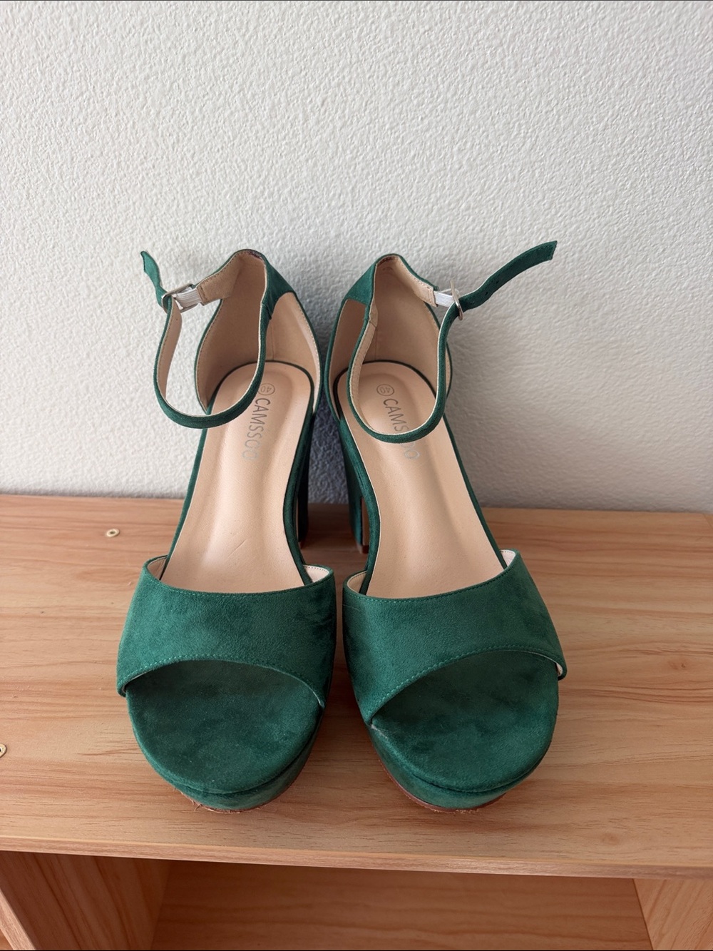 Emerald Suede Ankle-Strap Platform Heels